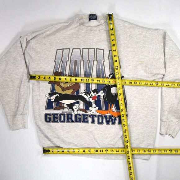 Vintage 90s Looney Tunes Georgetown Hoyas Spell Out Made in USA Sweatshirt - XL - Picture 7 of 8